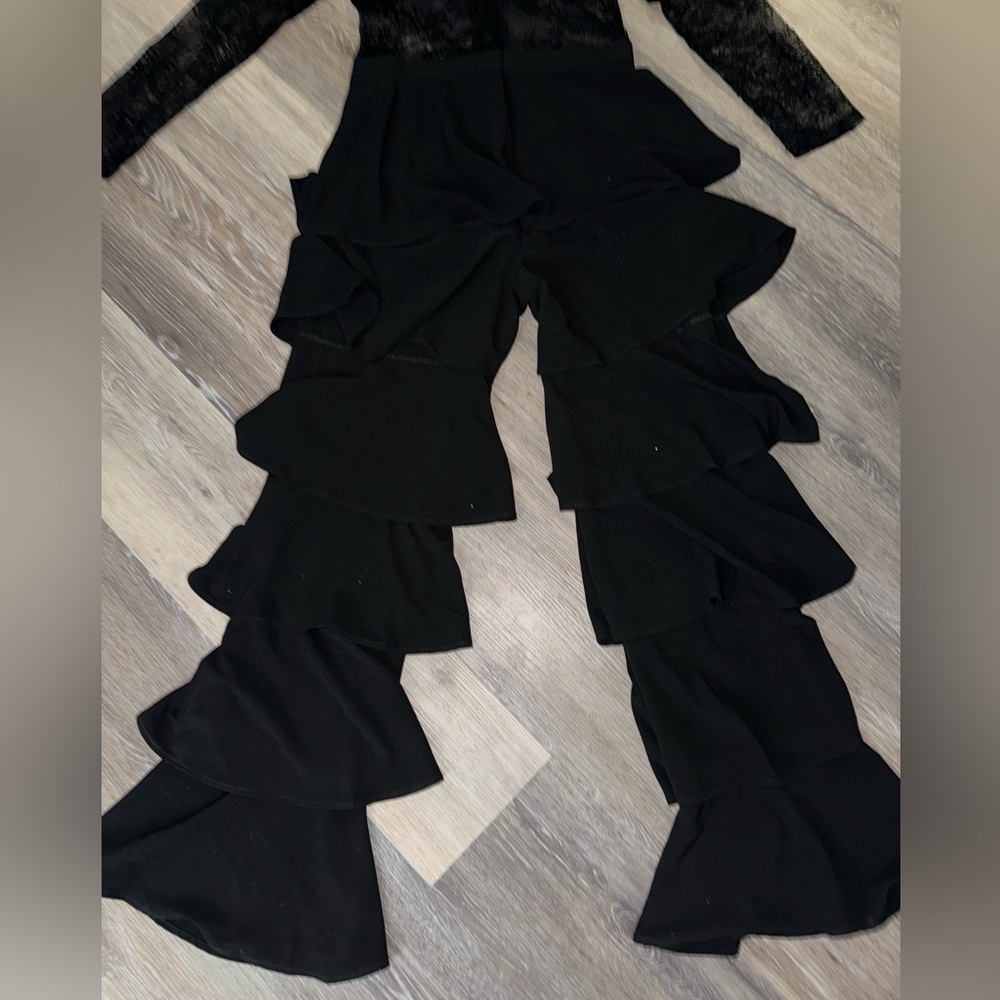 Alpha & Omega Black Mesh Ruffled Jumpsuit - Size Large - Picture 9 of 9